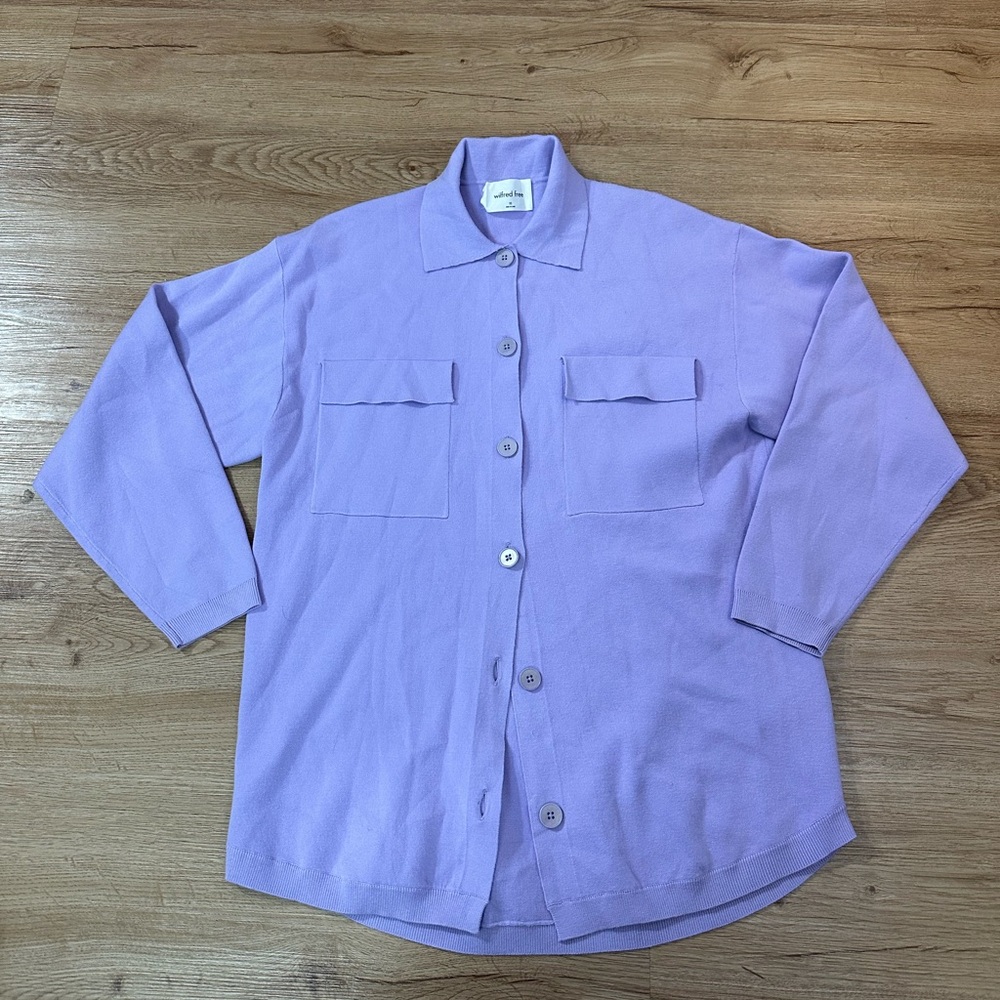 Wilfred Free Aritzia Lilac Purple Knit Ronnie sweater Jacket Shacket Womens XS